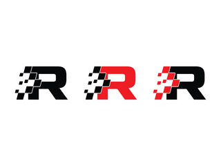 Letter R with racing flag symbol icon design vector isolated transparent background