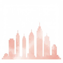 Obraz premium Blush Pink City Skyline Watercolor Illustration