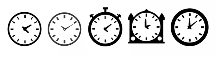 Set of clock icons. Clock, time