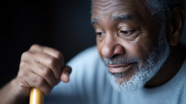 Thoughtful aged man with pensive gaze reflecting on his memories - Powered by Adobe