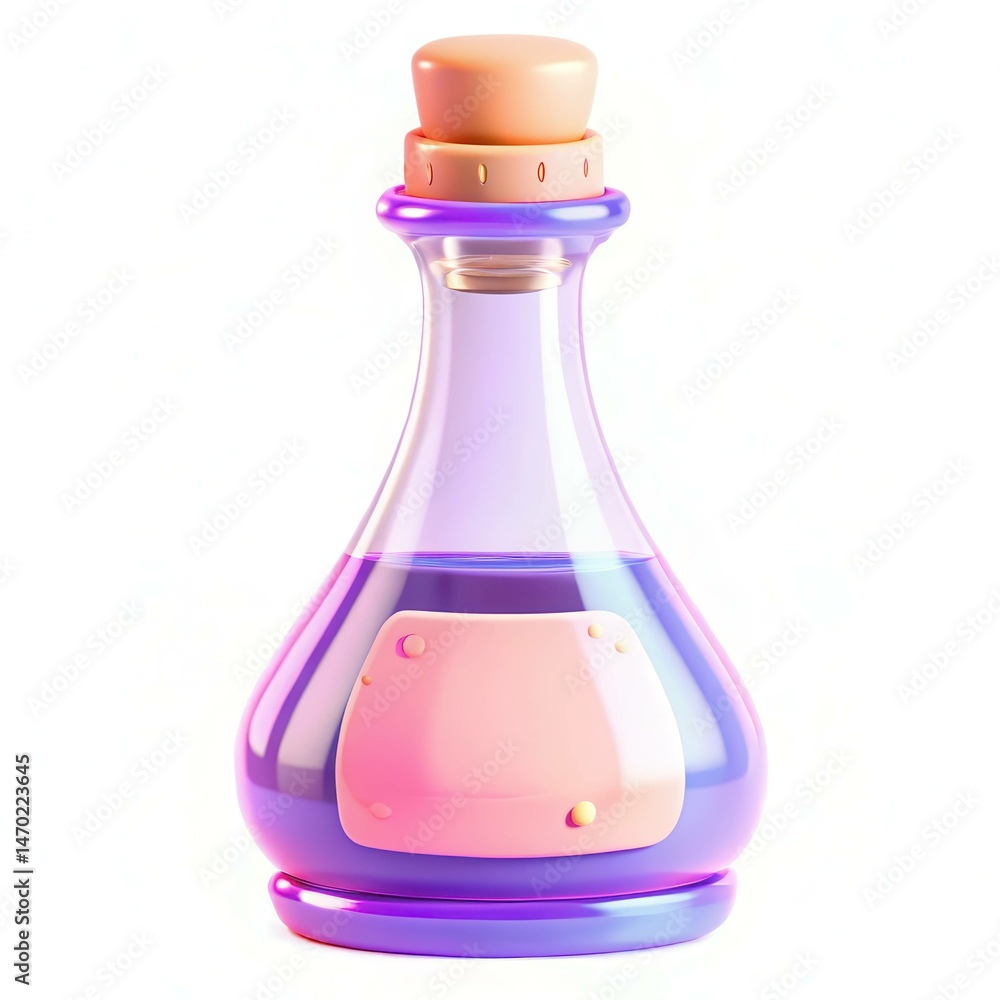 Poster a colorful potion bottle with a modern design and smooth texture, featuring a unique shape and vibra