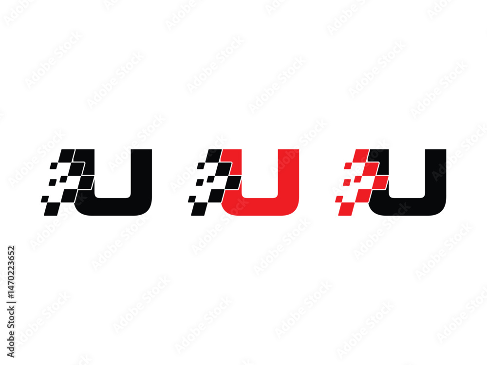 Poster letter u with racing flag symbol icon design vector isolated transparent background