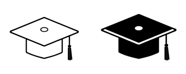 Graduation cap icon. line and glyph version, student hat outline and filled vector sign. Academic cap linear and full pictogram. Education symbol, logo illustration. Different style icons set