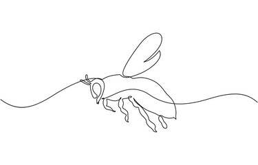 Fototapeta premium Honey bee continuous one line art drawing of vector, One continuous line drawing of a honeybee.single line drawing of a flying bee. line art isolated on a white background.