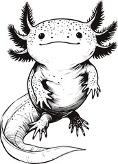 Whimsical Water Monster – Minimalist Axolotl Drawing linework sketch hand drawn pen drawing vector illustration background