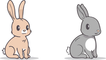 Cute Cartoon Rabbit Illustration Featuring Two Adorable Bunnies With Different Colorations © PUSPO