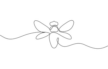Honey bee continuous one line art drawing of vector, One continuous line drawing of a honeybee.single line drawing of a flying bee. line art isolated on a white background.