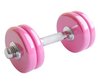Weightlifting action with pink dumbbell home gym fitness equipment isolated on transparent background