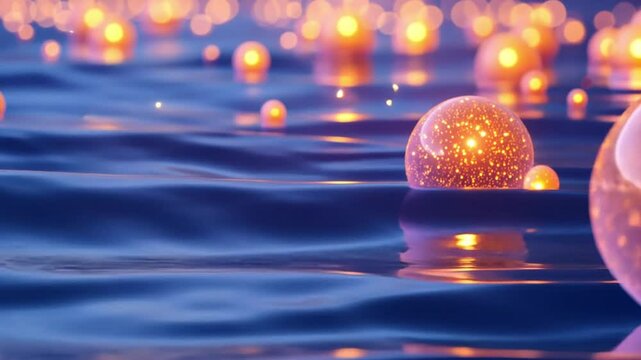 Glowing Spheres on a Tranquil Water Surface: A Digital Art Piece