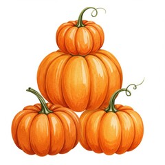 Fototapeta premium Stack of Orange Pumpkins Watercolor Illustration