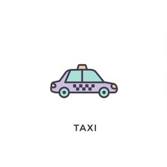 Purple Cartoon Taxi Icon on White Background