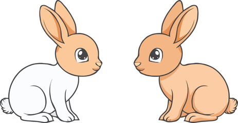 Cute Cartoon Rabbits Illustration Two Bunny Characters Facing Each Other Design Element