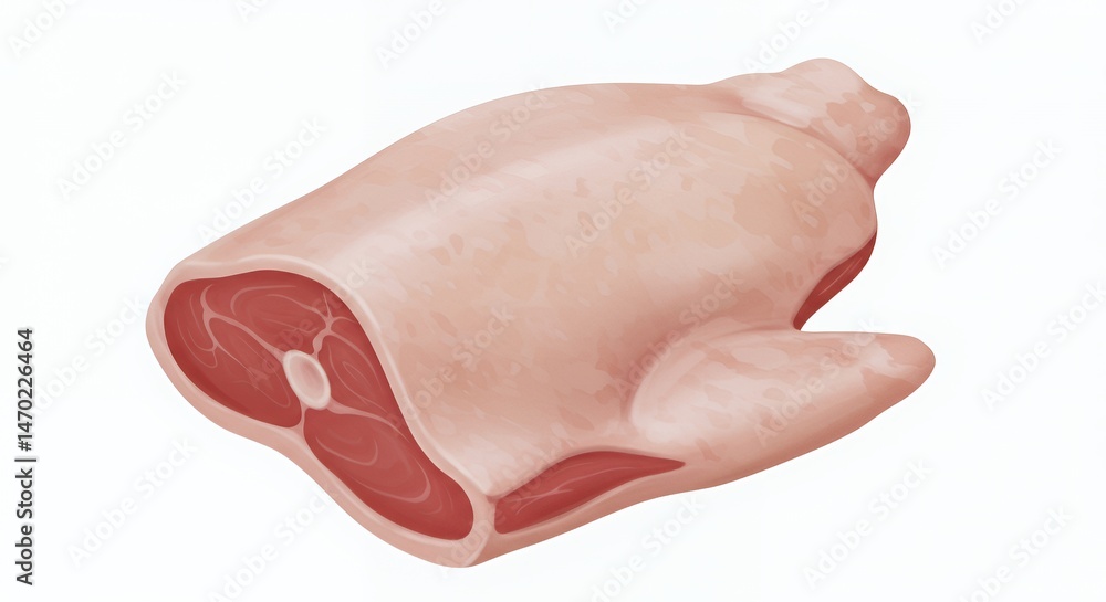 Poster isometric 3d rendering of butterflied chicken carcass with bone structure isolated on white backgrou