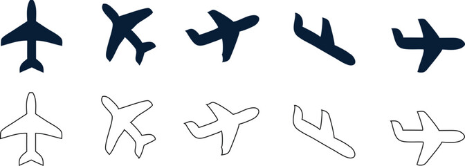 Flat airplane icons for flight booking and tourism.