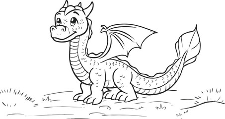 Cute Cartoon Dragon Character Illustration For Coloring Pages And Childrens Designs