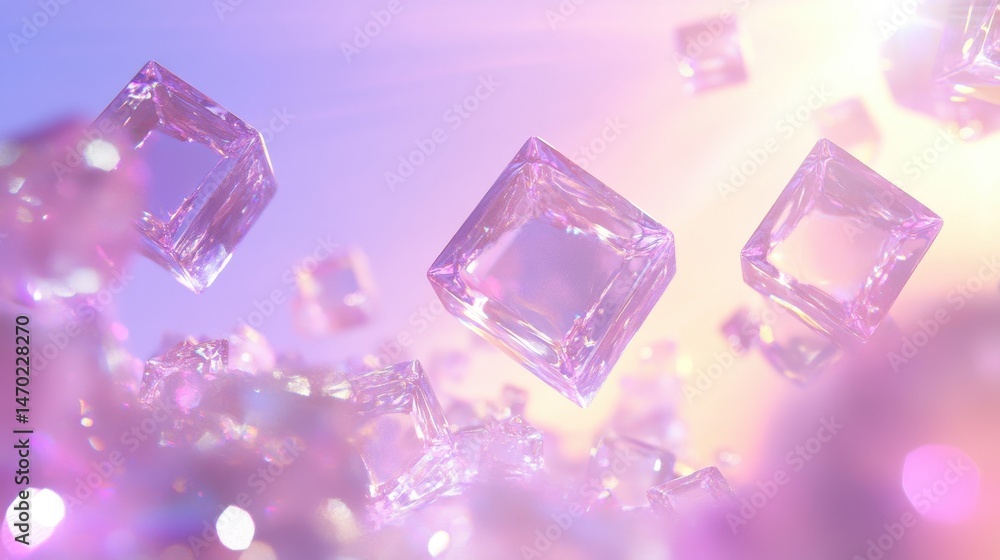 Aufkleber abstract composition featuring floating translucent cubes with sparkling details surrounded by soft 