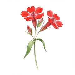 Watercolor Painting of Red Flowers with Green Stems