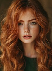 Naklejka premium Beautiful redhead woman with long, wavy hair