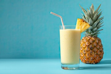 Pineapple Smoothie with Fruit and Straw