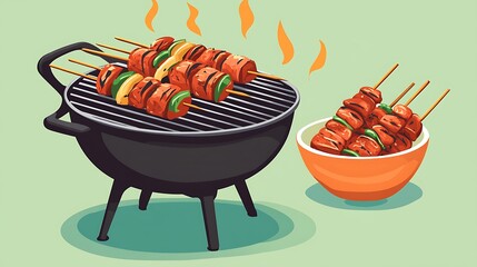 Grilled skewers with BBQ, and summer food.