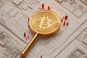 Bitcoin crypto magnifying glass circuit board