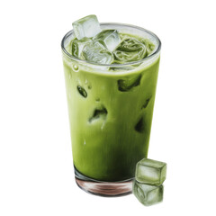 Refreshing iced matcha drink transparent background beverage photography studio setting close-up healthy concept