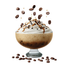 Delicious caramel coffee dessert studio food photography transparent background