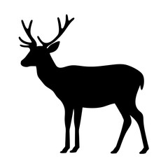 Elegant Black Silhouette of a Majestic Deer with Antlers on White