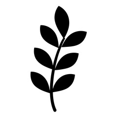 Simple stylized black vector sprig with leaves on a white background