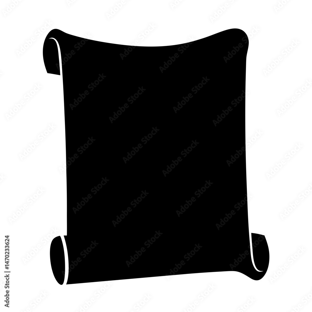 Poster silhouette of a classic parchment scroll with rolled edges on white background