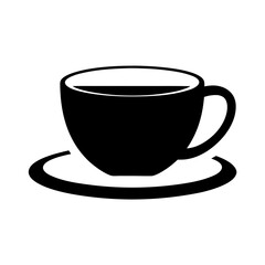 Black and white illustration of a coffee cup sitting on a saucer