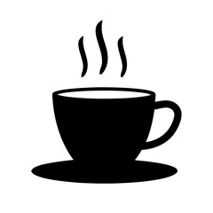 Simple black silhouette illustration of a steaming coffee or tea cup