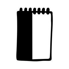Stylized Black and White Notepad Sketch with Spiral Binding and Open Pages