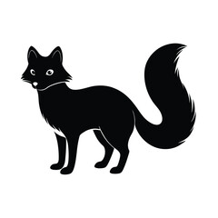arctic fox with fluffy tail vector art silhouette 