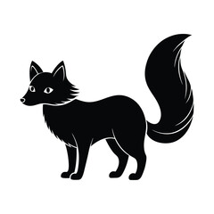 arctic fox with fluffy tail vector art silhouette 