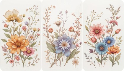 Elegant Floral Arrangements with Muted Pastel Tones for Artistic Botanical Design, Ideal for Decorative Projects