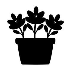 Monochromatic silhouette of a potted plant with flower shaped foliage