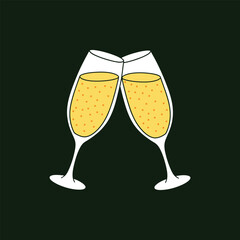 Champagne glass watercolor lively vector drawing