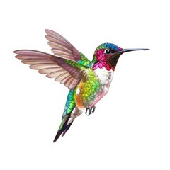 Fototapeta premium Vibrant Hummingbird in Flight Against White Background
