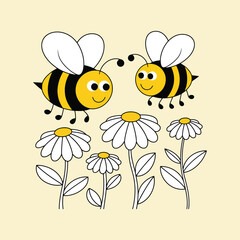 Cute honey bee hand drawn vector art illustration