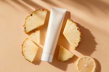 White Tube Surrounded by Pineapple and Lemon