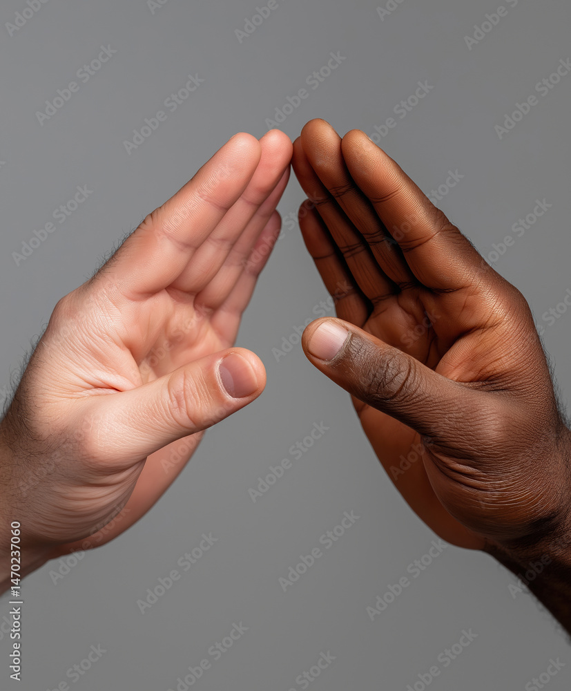 Poster diverse hands reaching towards each other in a gesture of unity and connection