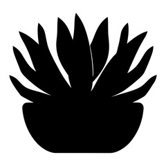 Silhouette of a potted succulent plant with sharp leaves in black