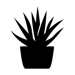 Silhouette of a potted succulent plant with sharp leaves in black