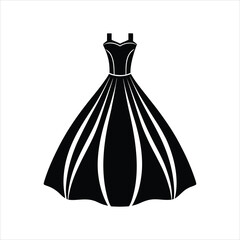 Elegant Wedding Dress Icon Silhouette Vector