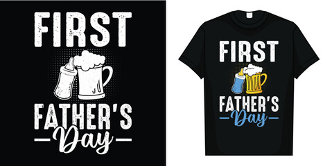 First Father's Day Gift Beer Baby Bottle Daddy 2025 Dad Joke T-Shirt