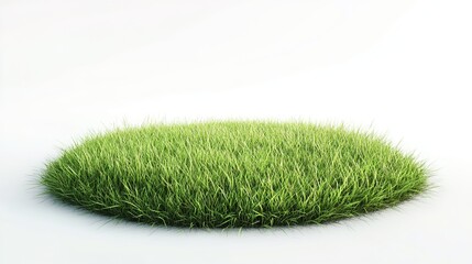 Round lush green grass patch isolated on white background.