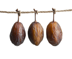Dried dates hanging on rope natural environment food isolated on transparent background