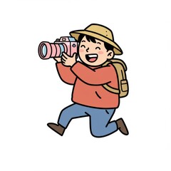 Fototapeta premium Happy Cartoon Photographer Jumping with Camera