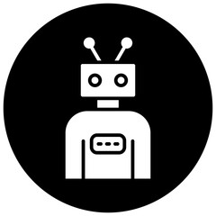 Robot Black Circle Icon, Robot Icon – AI Bot, Android, Technology Robot Line & Flat Vector
